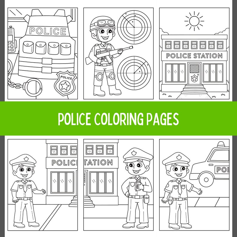 Police Coloring Pages for Kids, Police Birthday Party, Kids Activity