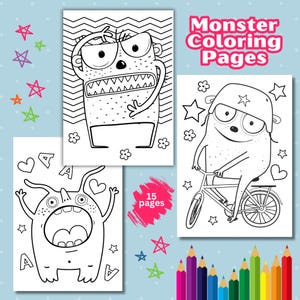 Cute Monster Coloring Pages For Kids, Monster Birthday Party, Cute Monster Activities, Coloring Sheets For Kids, Cute Monster Printable