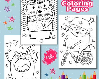 Monster Coloring Pages, 15 Kids Printable Activities (PDF)