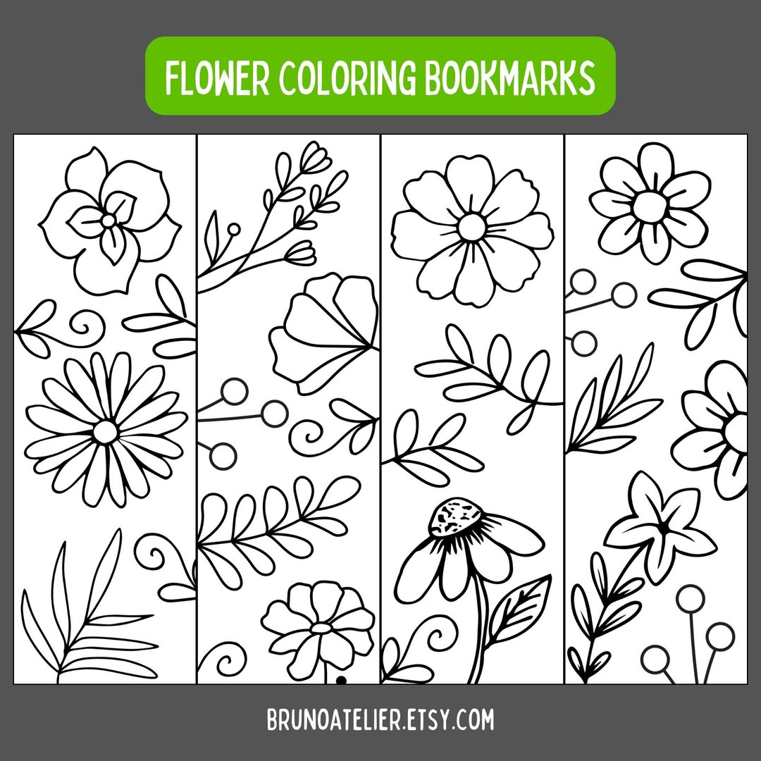 Flower Bookmark Set, Printable Flower Coloring Bookmarks, Bookmarks to ...