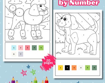 Dog Color By Number Book For Kids, Puppy Activity Pages (PDF)