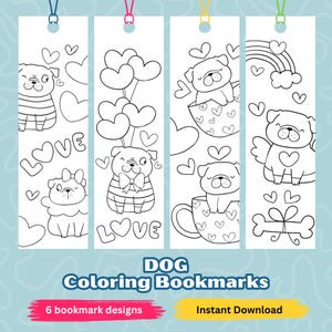 Valentines Day Bookmarks, Cute Dog Coloring Bookmarks For Kids, Cute Dog Bookmarks, Printable Bookmarks To Color, Color Your Own Bookmark