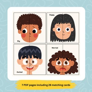 Atividades de Aprendizagem Emocional, Planilhas de Combinação para Imprimir para Crianças, Cartões de Sentimentos para Crianças, Flashcards de Rostos Emocionais para Imprimir
