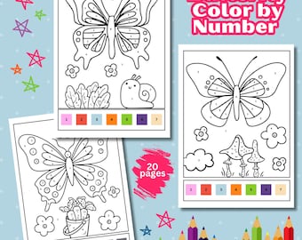 Butterfly Color By Number For Kids, Butterfly Coloring Pages, Color By Number Book, Printable Color By Number, Color By Number Pages