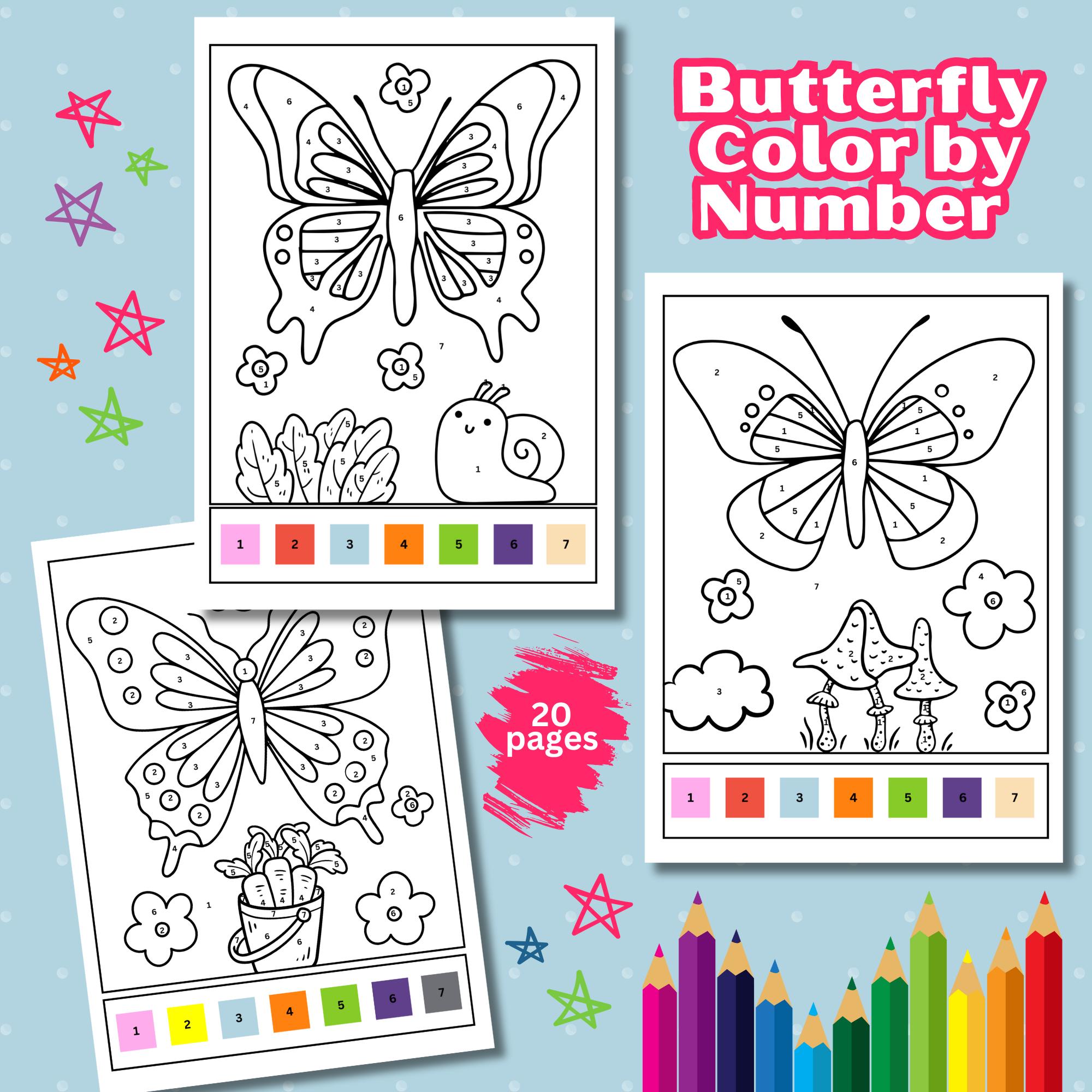 Butterfly Color by Number for Kids, Butterfly Coloring Pages, Color by ...