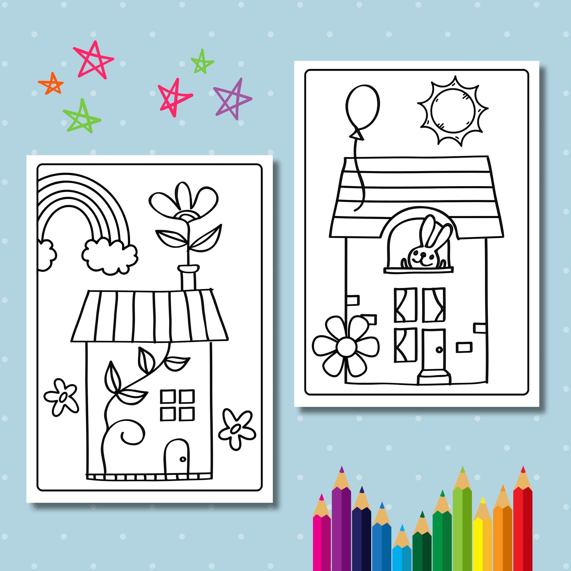 House Coloring Pages for Kids, Easy Cozy Sheets (PDF Download) - Etsy