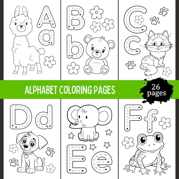 Abc Coloring Book Coloring Pages Preschool Animal Etsy