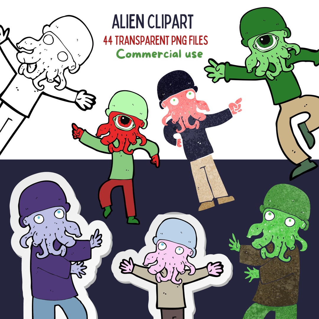 Cute Alien Clipart, Printable Alien PNG, Cute UFO Clipart, Alien Face ...