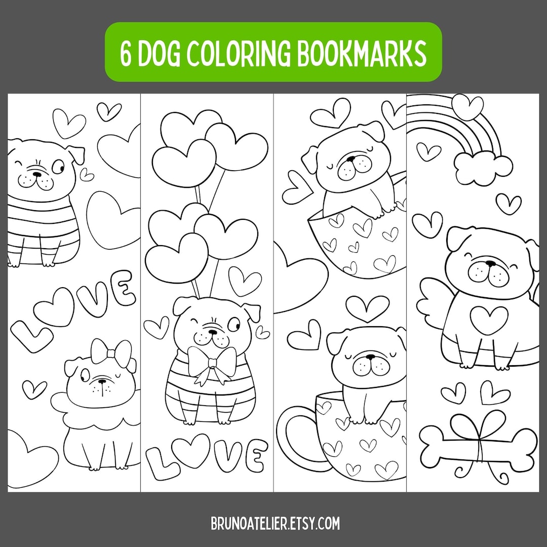 Cute Dog Coloring Bookmarks for Kids Animal Coloring - Etsy