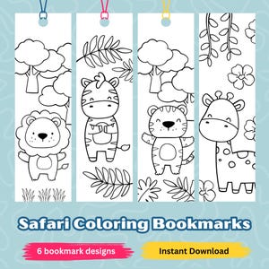 Safari Coloring Bookmarks For Kids, Animal Coloring Bookmarks, Safari Bookmarks, Printable Bookmarks To Color, Color Your Own Bookmark