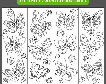 Butterfly Coloring Bookmarks, Set of Bookmarks, Butterfly Bookmarks, Printable Bookmarks To Color For Adults, Flower Coloring Bookmarks