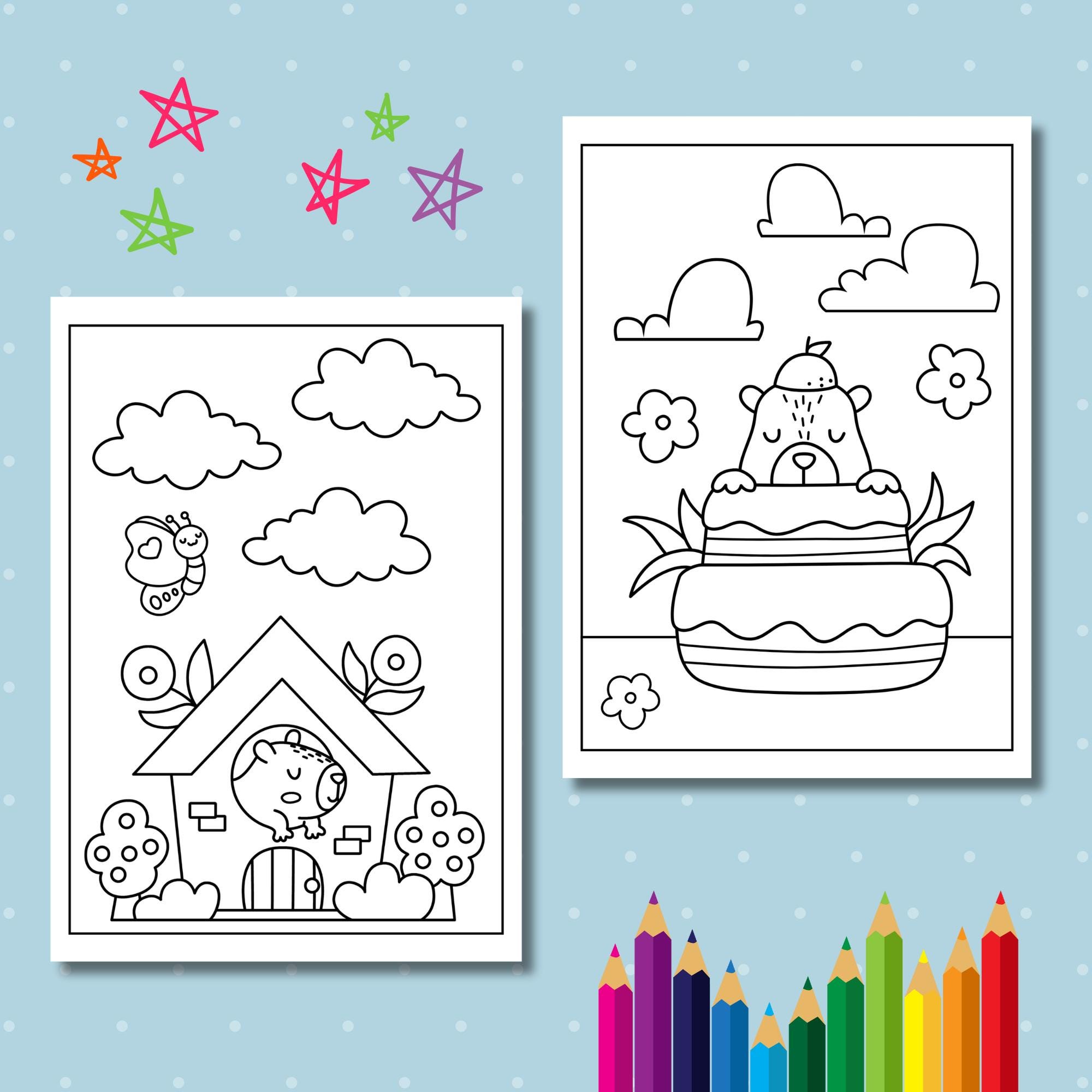 Cute Capybara Coloring Pages for Kids, Capybara Coloring Sheet