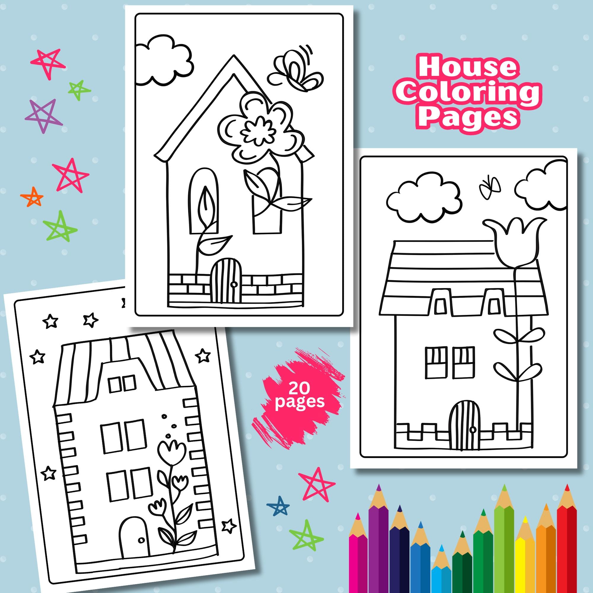 House Coloring Pages for Kids, Easy Cozy Sheets (PDF Download) - Etsy