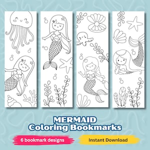 Mermaid Coloring Bookmarks For Kids, Sea Animal Coloring Bookmarks, Mermaid Bookmarks, Printable Bookmarks To Color, Color Your Own Bookmark