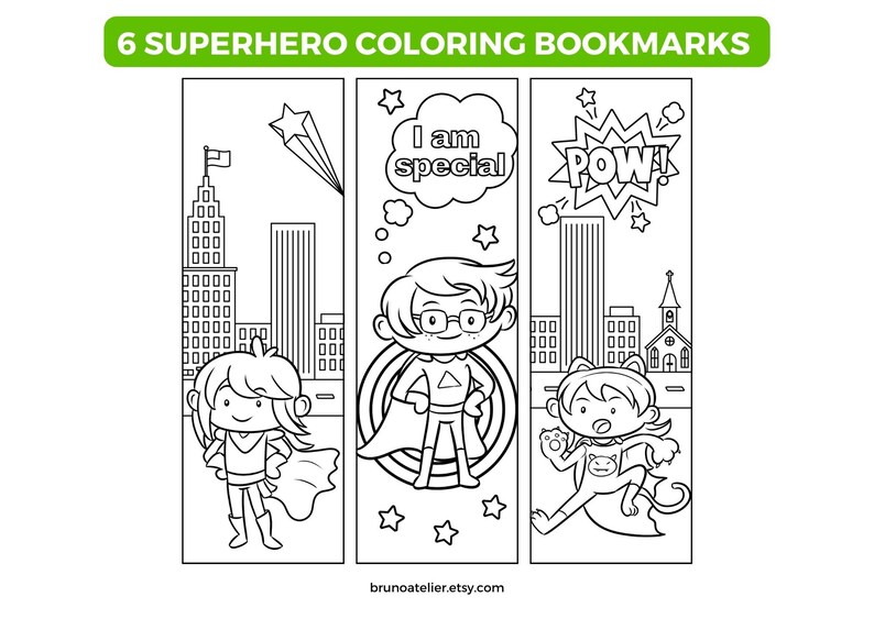 Superhero Coloring Bookmarks Superhero Bookmarks to Colour - Etsy
