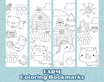 Marcapáginas de animales de granja para colorear: Marcapáginas imprimibles para niños (PDF)
