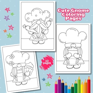 Cute Gnome Coloring Pages For Kids, Chef Gnome, Elf Coloring Pages, Gnome Activities, Cooking Coloring Pages, Fantasy Coloring Pages