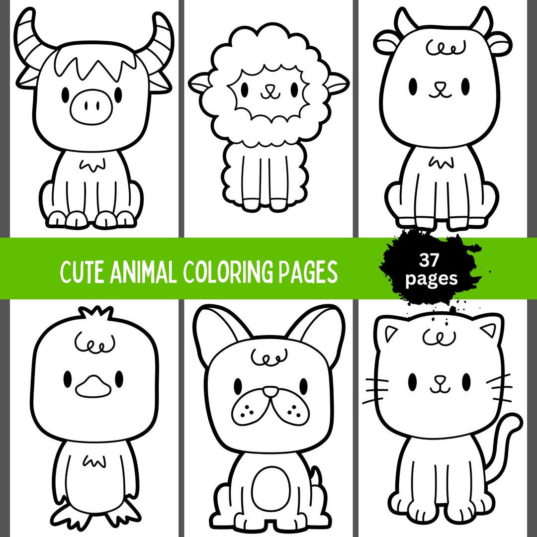 Cute Animal Coloring Pages Cute Animals to Color Cute Animal - Etsy