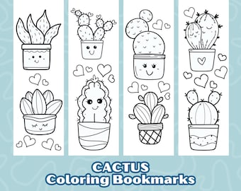 Cactus Coloring Bookmarks for Kids: Printable Plant Bookmark Set (Digital Download)