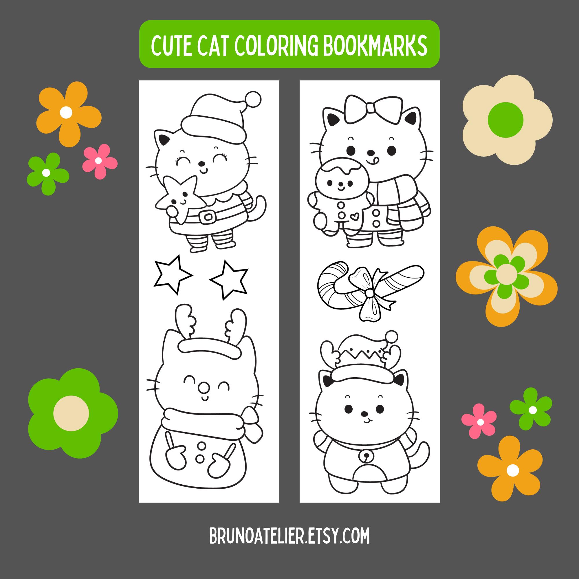Cute Cat Coloring Bookmarks for Kids, Animal Coloring Bookmarks ...