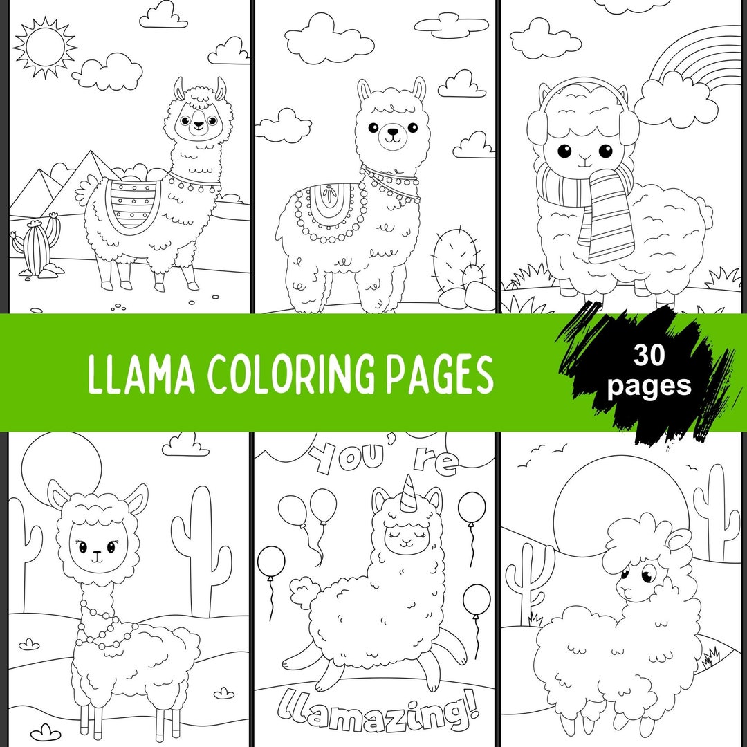 Llama Coloring Pages for Kids, Llama Birthday Party Digial, Cute Animal ...