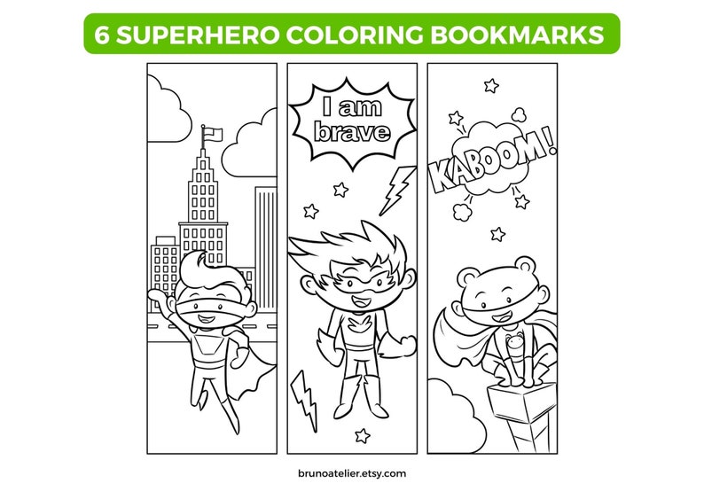 Superhero Coloring Bookmarks Superhero Bookmarks to Colour - Etsy