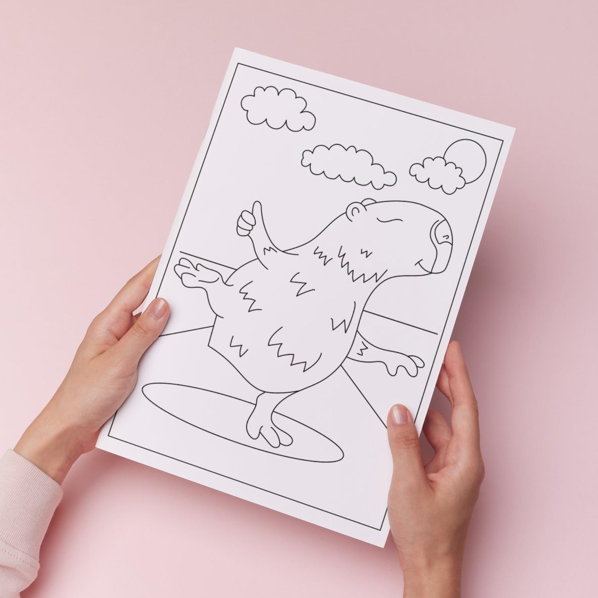 Cute Capybara Coloring Pages for Kids, Capybara Coloring Sheet