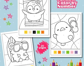 Sommerfarbe nach Zahl: Ausmalseiten von Tieren für Kinder (PDF-herunterladbare Aktivitätsblätter)