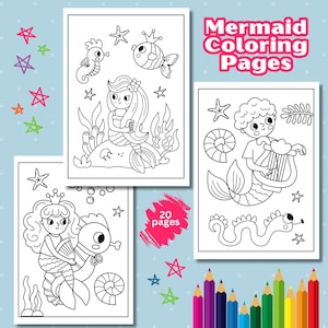 Schattige zeemeermin kleurplaten voor kinderen, zeemeermin kleurboek, zeemeermin verjaardagsfeestje, zeemeermin activiteitenbladen, kleurplaten onder de zee
