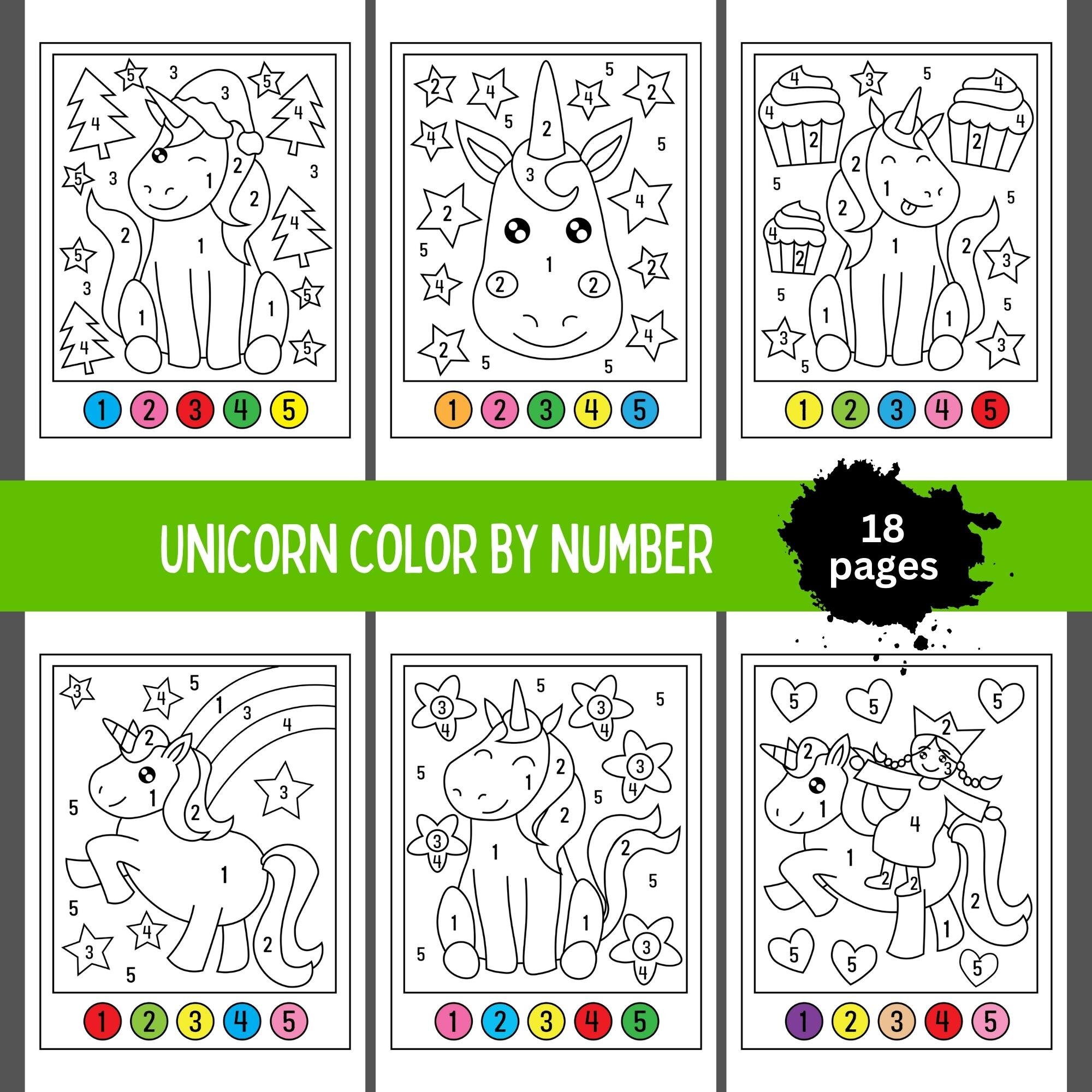 Unicorn Color by Number Pages for Kids, Color by Number Book, Printable ...