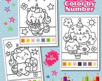 Unicorn Color By Number Pages For Kids, Color By Number Book, Printable Color By Number, Coloring By Numbers Set, Unicorn Activity Pages