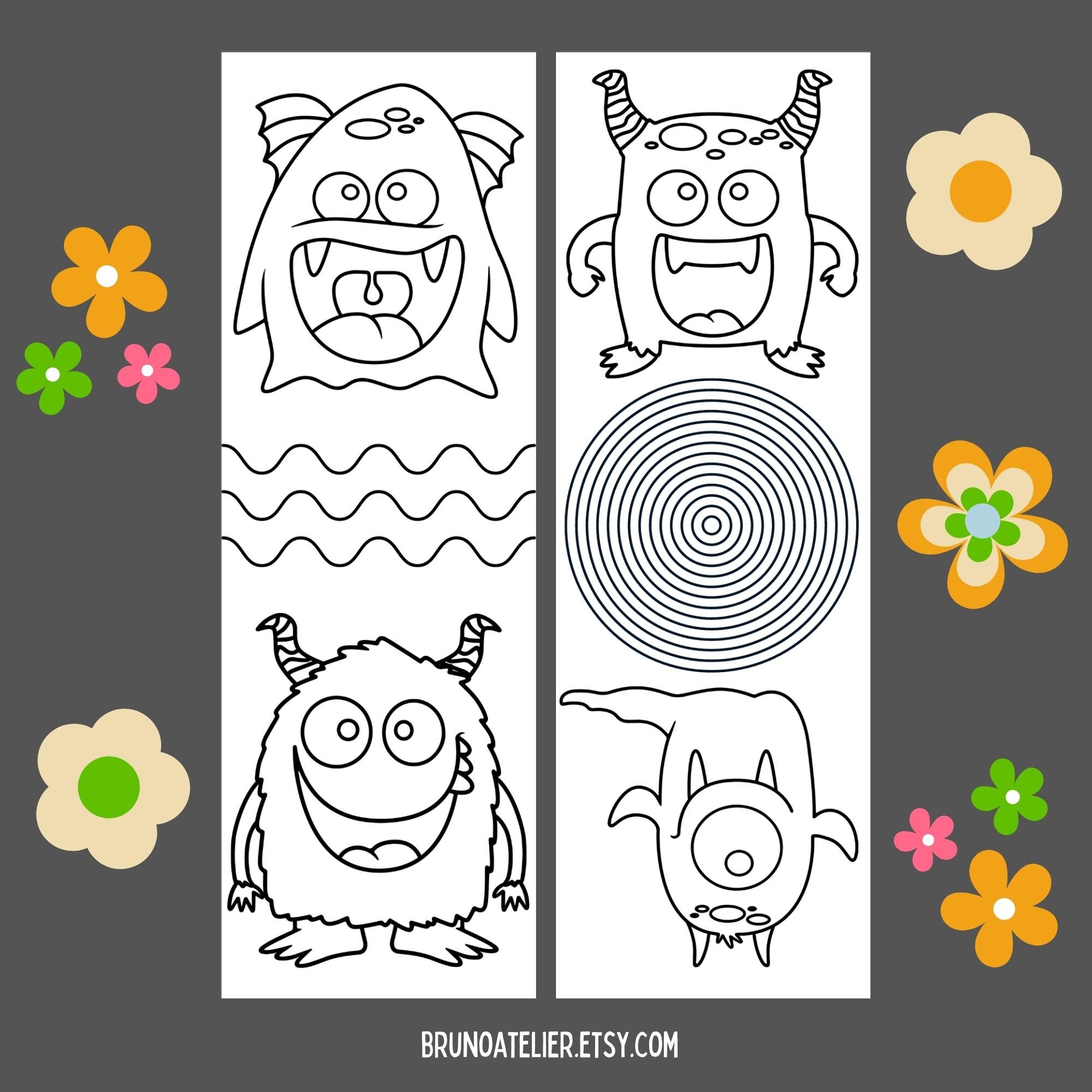 Monster Coloring Bookmarks for Kids, Animal Coloring Bookmarks, Monster ...