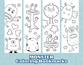 子供向けモンスターぬりえブックマーク、動物ぬりえブックマーク、モンスターブックマーク、印刷して色を塗れるブックマーク、自分で色を塗るブックマーク