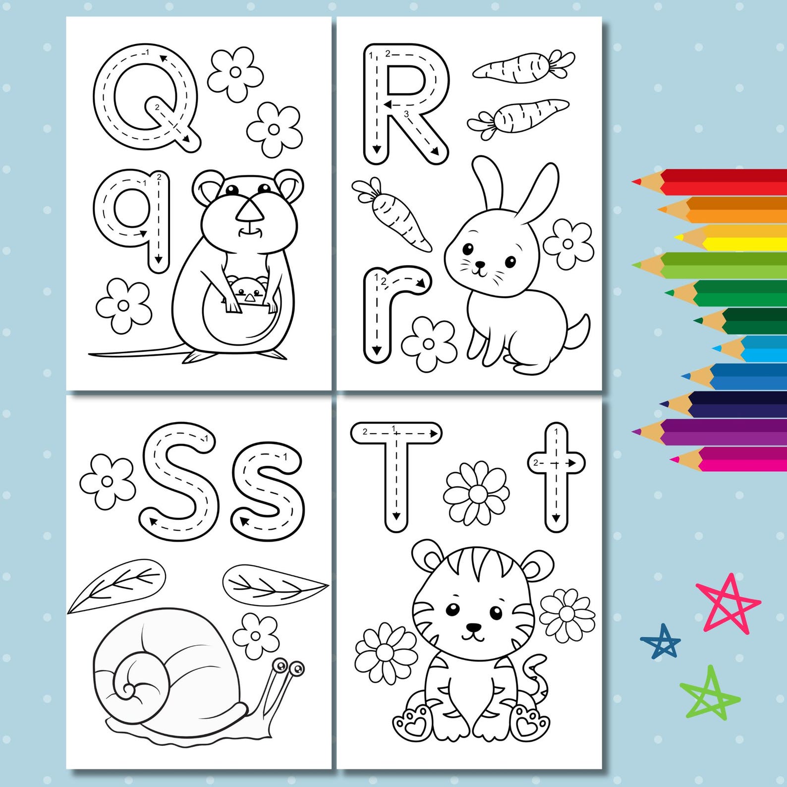 Animal Alphabet Coloring Pages for Toddlers, ABC Coloring Book for Kids ...