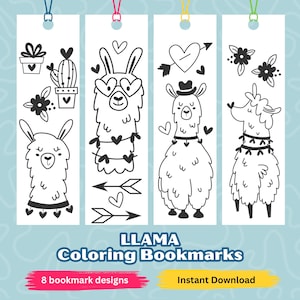 Cute Llama Coloring Bookmarks For Kids, Animal Coloring Bookmarks, Llama Bookmarks, Printable Bookmarks To Color, Color Your Own Bookmark