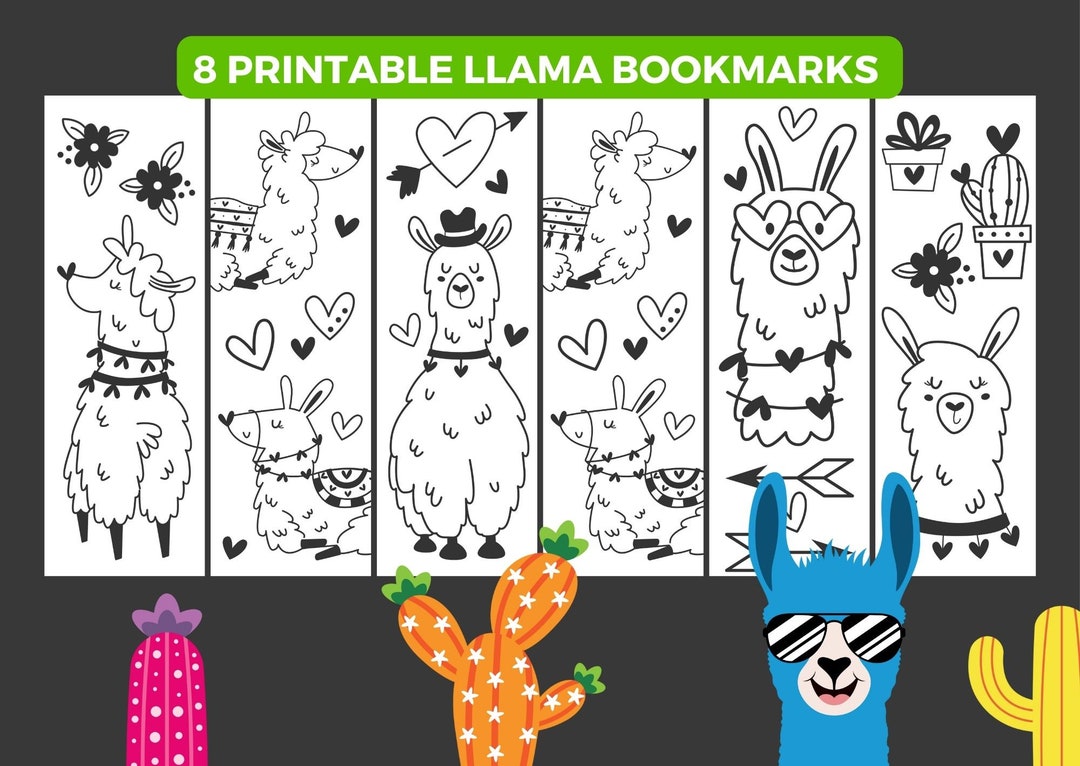 Llama Coloring Bookmarks Printable Bookmark for Kids Llama Etsy