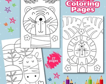 Safari Animal Coloring Pages for Kids, 27 Printable Designs (PDF)