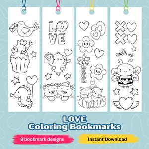 Cute Animal Bookmarks For Kids, Valentine Day Coloring Bookmarks, Valentine Bookmarks, Printable Bookmarks To Color, Color Your Own Bookmark
