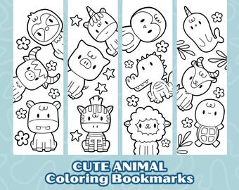 Marcapáginas de animales para colorear para niños (descarga digital)