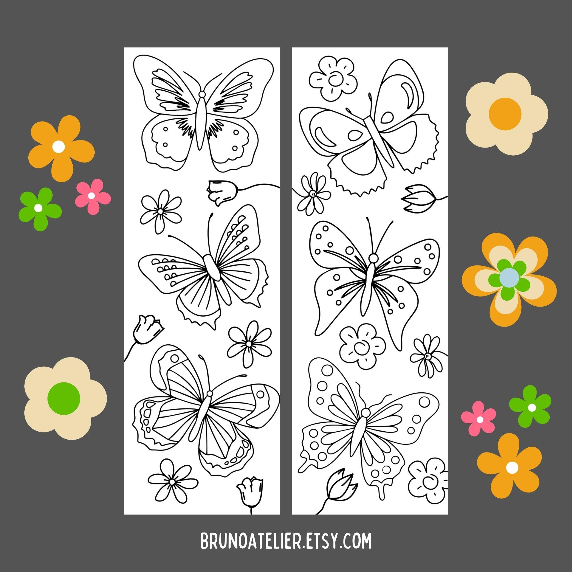 Butterfly Coloring Bookmarks, Set of Bookmarks, Butterfly Bookmarks ...