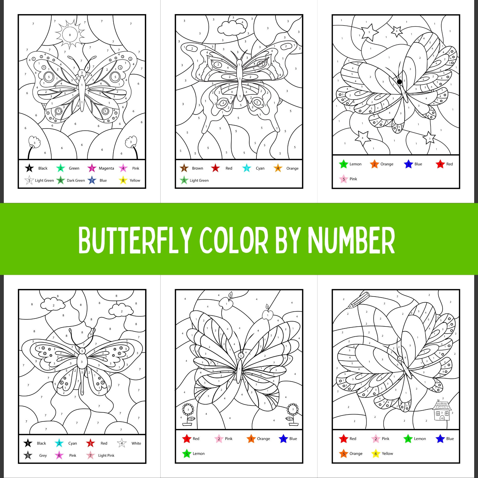 Butterfly Color by Number for Kids, Butterfly Coloring Pages, Color by ...