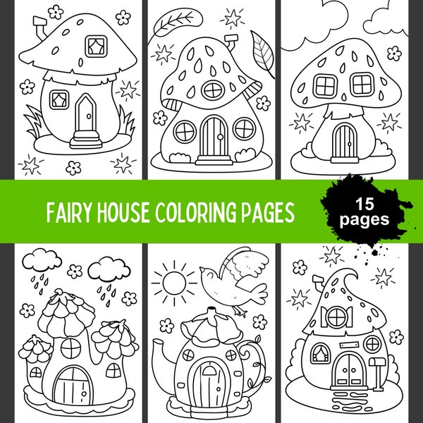 Fairy House Coloring Pages For Kids, Mushroom House Coloring Book, Fantasy House Coloring Pages For Girls, Fairy Coloring Pages