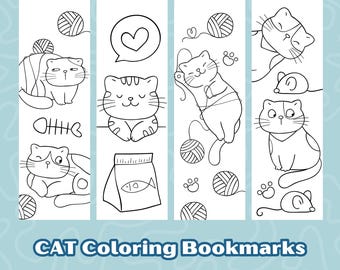 Cat Coloring Bookmarks, Set of 6 (PDF)