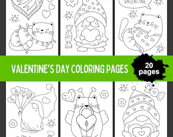 Valentines Day Coloring Pages For Kids, Cat Coloring Pages, Valentines Gnome Coloring Pages, Heart Coloring Pages, Valentines Coloring Pages