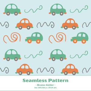 Cute Car Seamless Pattern Bundle, Magical Cars Seamless Digital Pattern, Repeating file for All Printable Surfaces, Cars Printable, Cars PNG