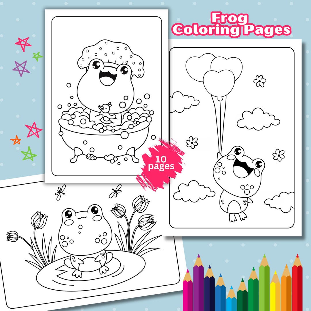 Cute Frog Coloring Pages for Kids, Summer Activity Sheets, Cute Animal ...