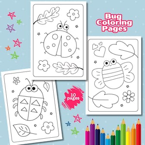 Cute Bug Coloring Pages For Kids, Printable Insect Coloring Pages, Spring Activity Sheets, Toddler Quiet Time, Bug and Insect Activity Pages