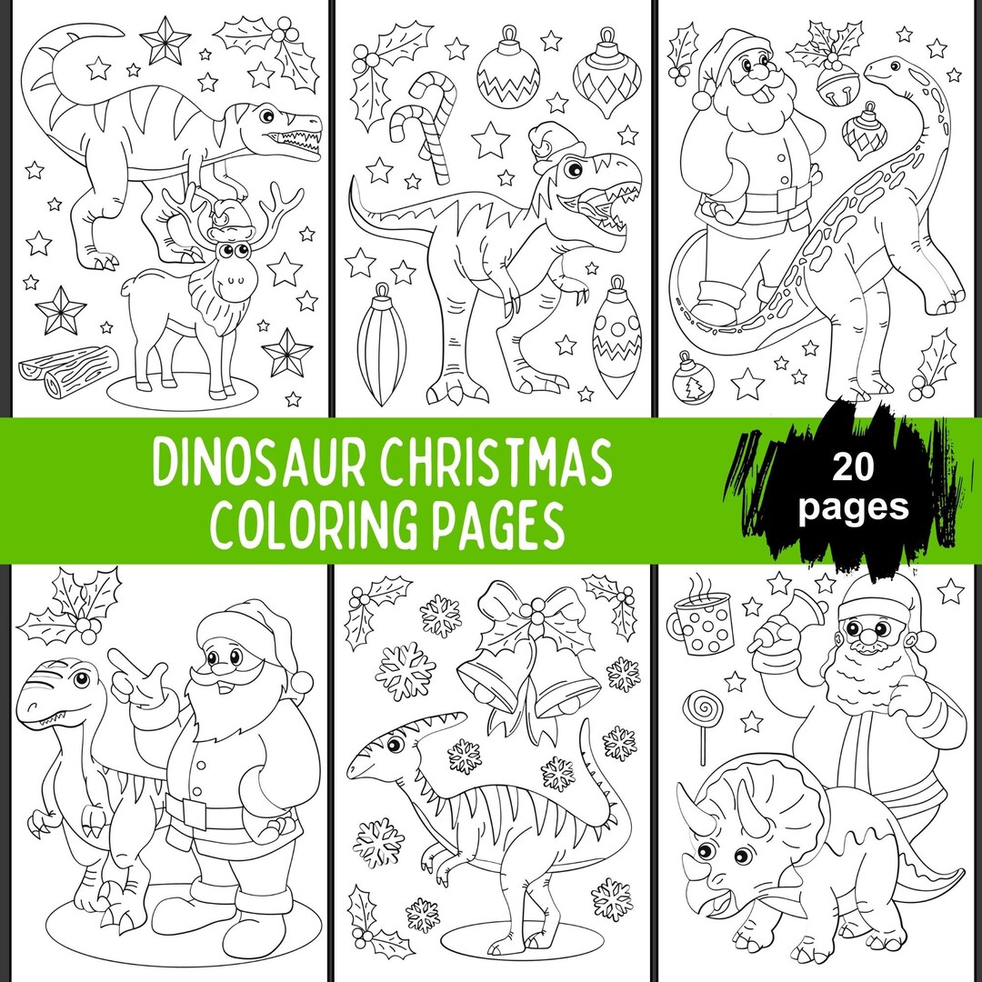 Dinosaur Christmas Coloring Pages Dinosaur Coloring Pages - Etsy