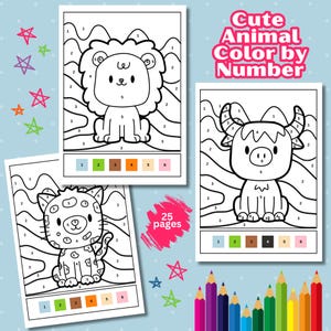 Animal Color By Number Pages, Kids Coloring Book (PDF)