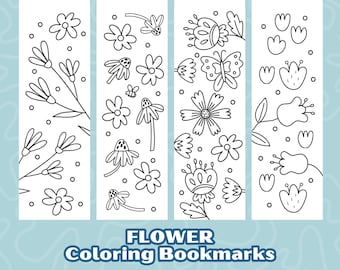 Marcapáginas de flores para colorear e imprimir: Set de 6 (Descarga digital)